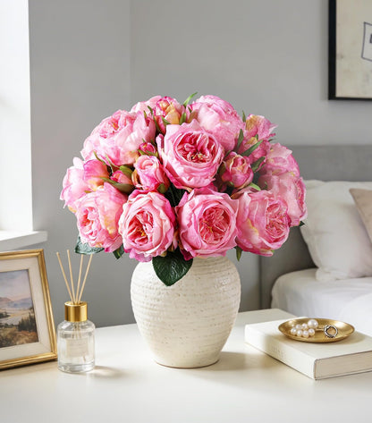 Light Pink Peony Artificial Flowers - 11 Branches Silk Peonies for Vase | Floral Arrangements, Wedding Decor, Living Room Accents (Faux Flowers)