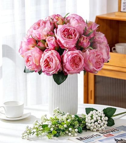 Light Pink Peony Artificial Flowers - 11 Branches Silk Peonies for Vase | Floral Arrangements, Wedding Decor, Living Room Accents (Faux Flowers)