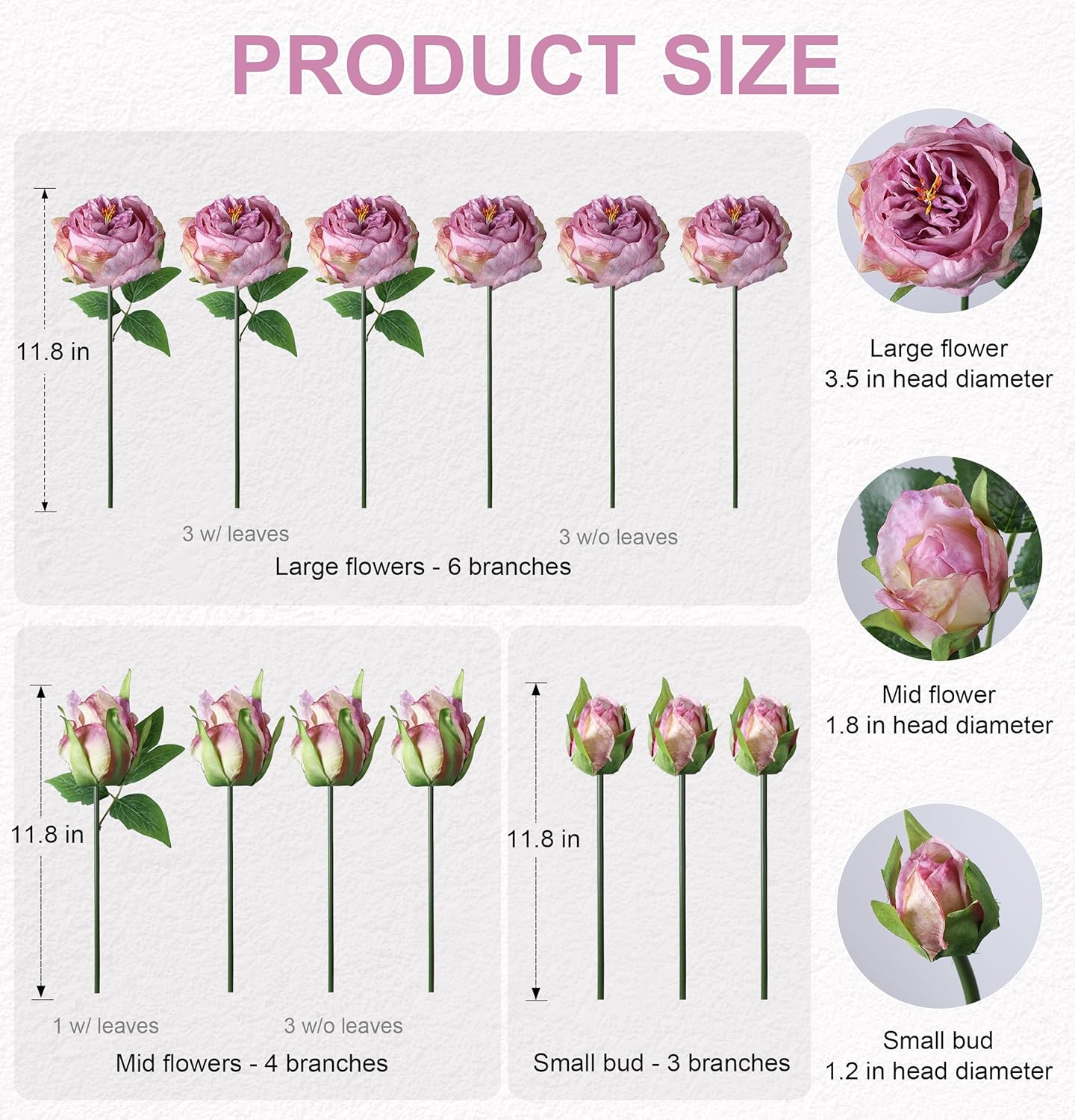 Light Pink Peony Artificial Flowers - 11 Branches Silk Peonies for Vase | Floral Arrangements, Wedding Decor, Living Room Accents (Faux Flowers)