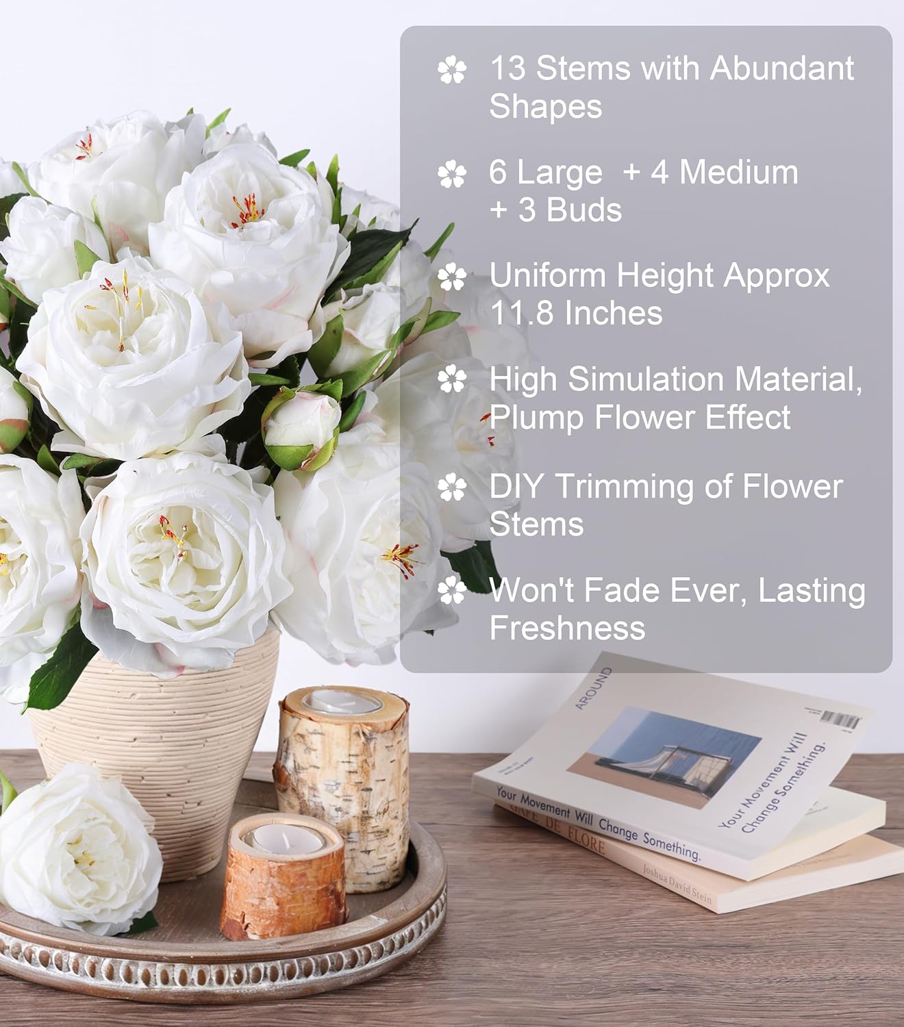 Light Pink Peony Artificial Flowers - 11 Branches Silk Peonies for Vase | Floral Arrangements, Wedding Decor, Living Room Accents (Faux Flowers)