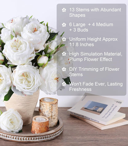 Light Pink Peony Artificial Flowers - 11 Branches Silk Peonies for Vase | Floral Arrangements, Wedding Decor, Living Room Accents (Faux Flowers)