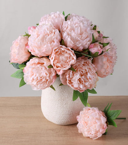 Light Pink Peony Artificial Flowers - 11 Branches Silk Peonies for Vase | Floral Arrangements, Wedding Decor, Living Room Accents (Faux Flowers)