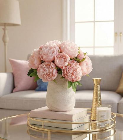 Light Pink Peony Artificial Flowers - 11 Branches Silk Peonies for Vase | Floral Arrangements, Wedding Decor, Living Room Accents (Faux Flowers)