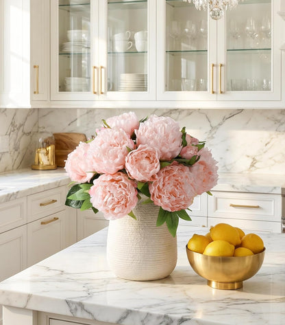 Light Pink Peony Artificial Flowers - 11 Branches Silk Peonies for Vase | Floral Arrangements, Wedding Decor, Living Room Accents (Faux Flowers)