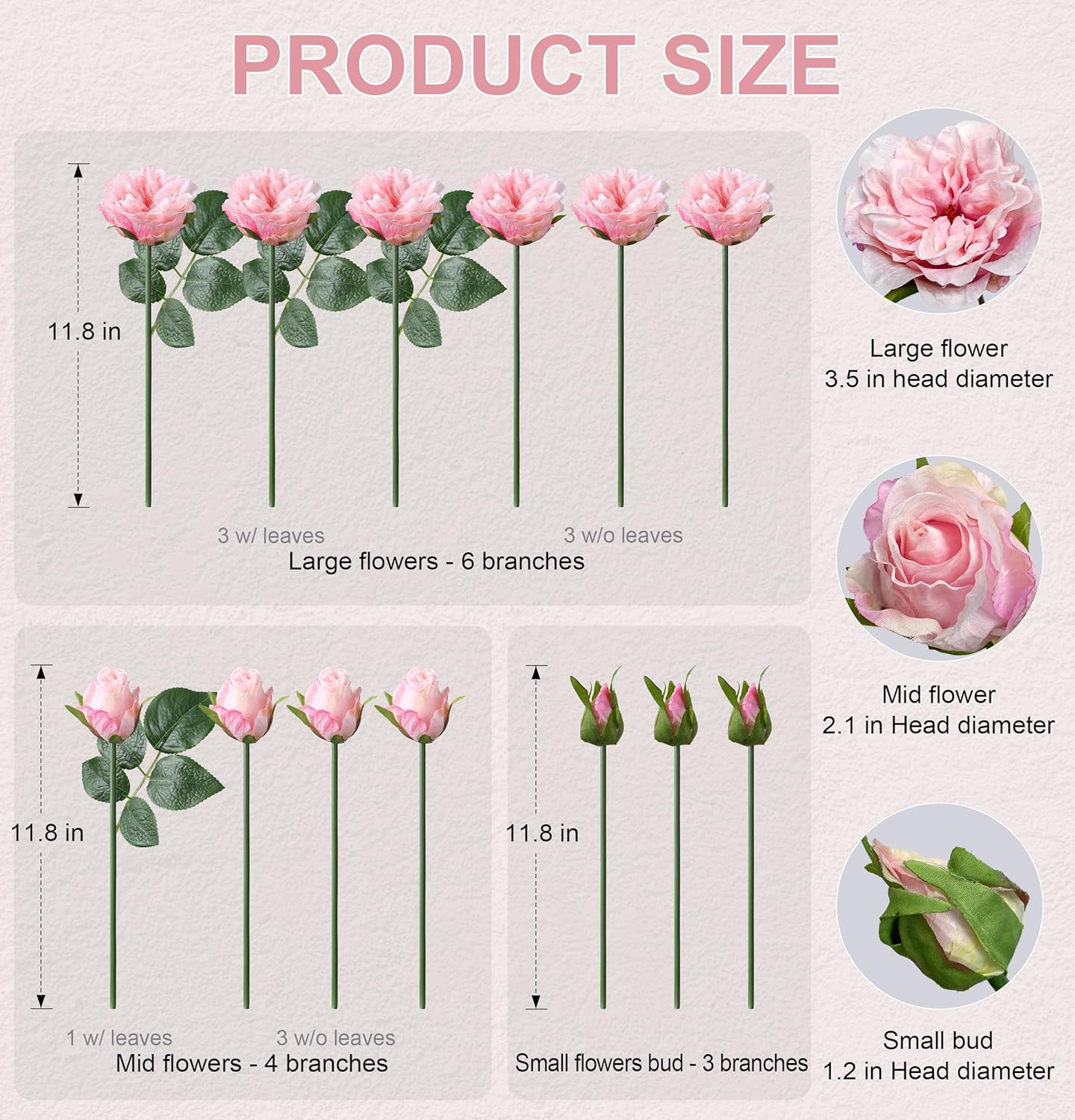 Light Pink Peony Artificial Flowers - 11 Branches Silk Peonies for Vase | Floral Arrangements, Wedding Decor, Living Room Accents (Faux Flowers)