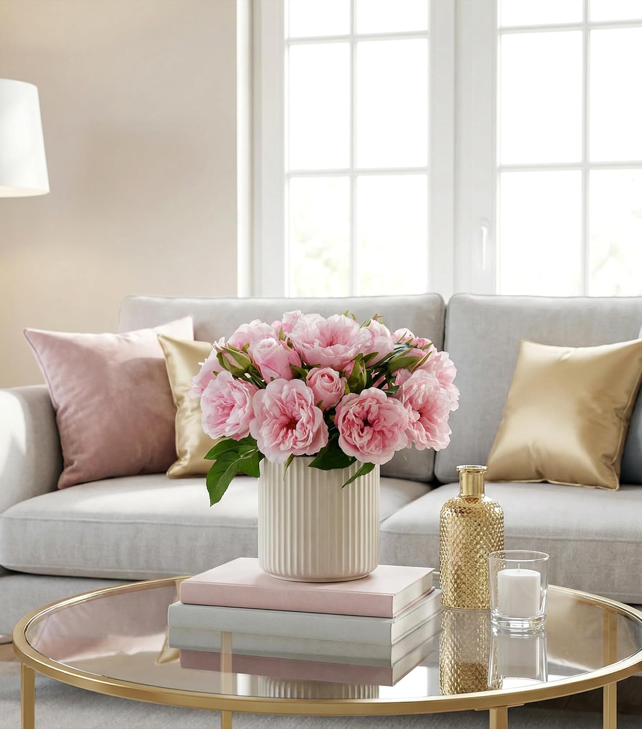 Light Pink Peony Artificial Flowers - 11 Branches Silk Peonies for Vase | Floral Arrangements, Wedding Decor, Living Room Accents (Faux Flowers)