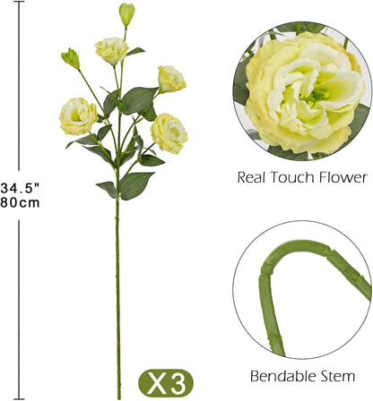 34.5" Purple Artificial Flowers Silk Fake Flower 3Pcs Eustoma Lisianthus Flowers with Long Stem Faux Flowers Arrangement Branch with 4 Heads for DIY Wedding Party Centerpiece Bouquet Table Home Decor