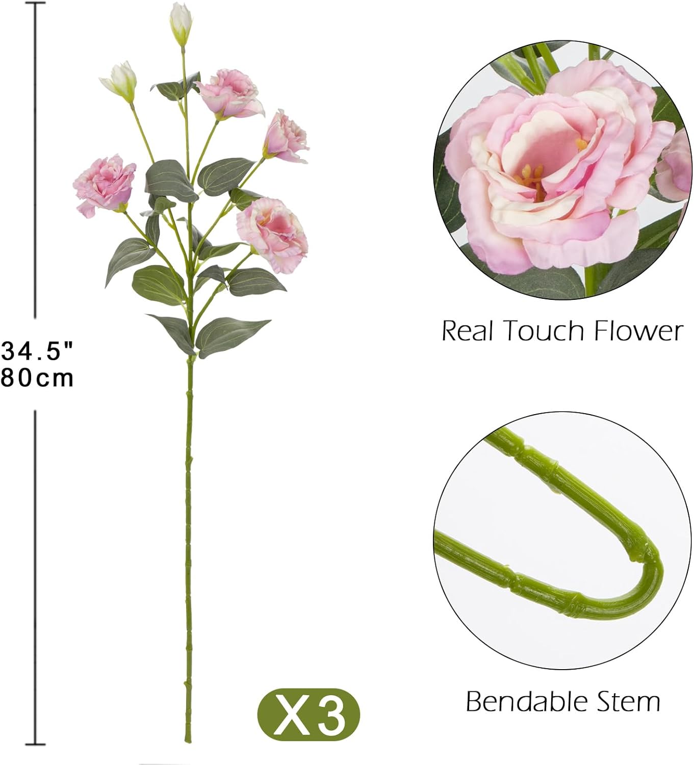 34.5" Purple Artificial Flowers Silk Fake Flower 3Pcs Eustoma Lisianthus Flowers with Long Stem Faux Flowers Arrangement Branch with 4 Heads for DIY Wedding Party Centerpiece Bouquet Table Home Decor