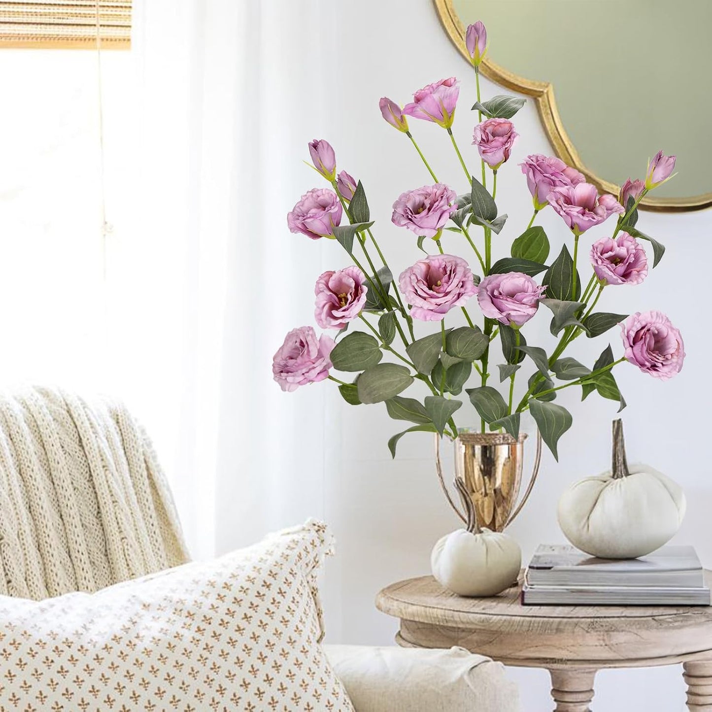 34.5" Purple Artificial Flowers Silk Fake Flower 3Pcs Eustoma Lisianthus Flowers with Long Stem Faux Flowers Arrangement Branch with 4 Heads for DIY Wedding Party Centerpiece Bouquet Table Home Decor