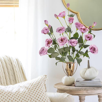 34.5" Purple Artificial Flowers Silk Fake Flower 3Pcs Eustoma Lisianthus Flowers with Long Stem Faux Flowers Arrangement Branch with 4 Heads for DIY Wedding Party Centerpiece Bouquet Table Home Decor