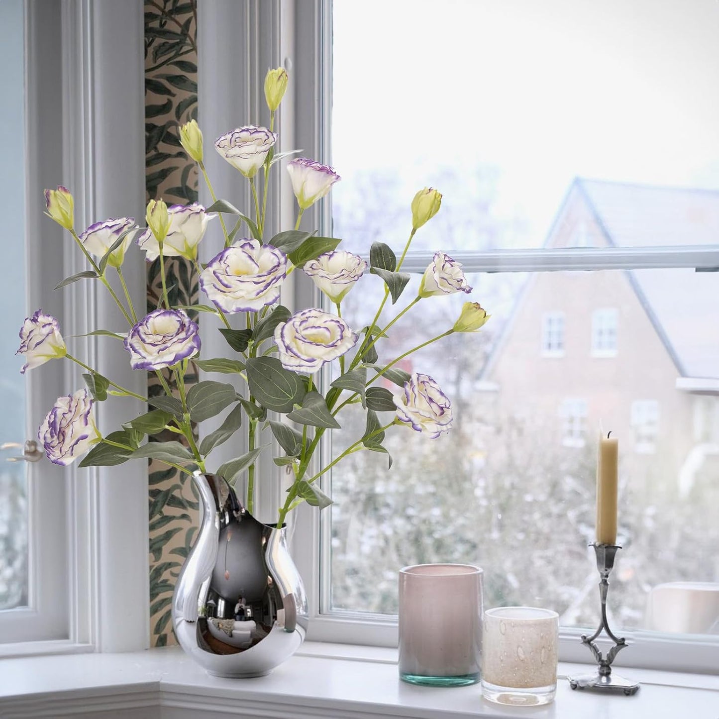 34.5" Purple Artificial Flowers Silk Fake Flower 3Pcs Eustoma Lisianthus Flowers with Long Stem Faux Flowers Arrangement Branch with 4 Heads for DIY Wedding Party Centerpiece Bouquet Table Home Decor
