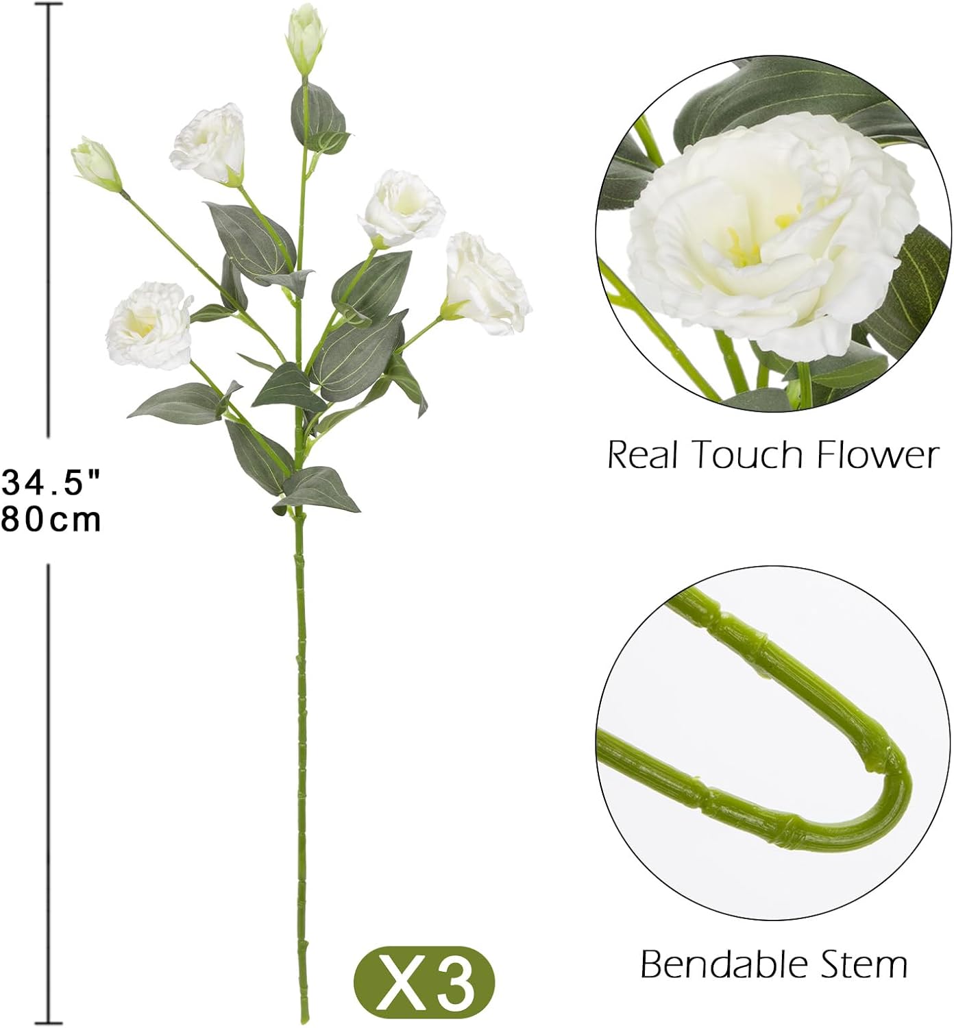 34.5" Purple Artificial Flowers Silk Fake Flower 3Pcs Eustoma Lisianthus Flowers with Long Stem Faux Flowers Arrangement Branch with 4 Heads for DIY Wedding Party Centerpiece Bouquet Table Home Decor