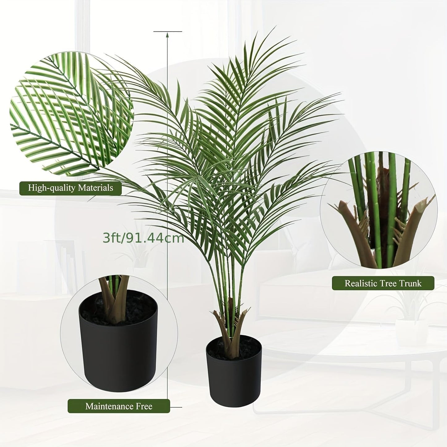Artificial Palm Plant 3FT Fake Palm Tree with 9 Trunks Perfect 36inch Faux Tropical Palm Plants in Pot for Indoor Outdoor House Home Office Garden Modern Decor Housewarming Gift (2 Pack)