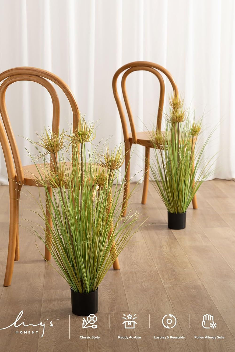 27.5" Artificial Grass Plants 6pcs | Faux Shrubs Wheat Grass, Standing Onion Grass with Papyrus, UV Resistant, Wedding Garden Home Outdoor Office Decor