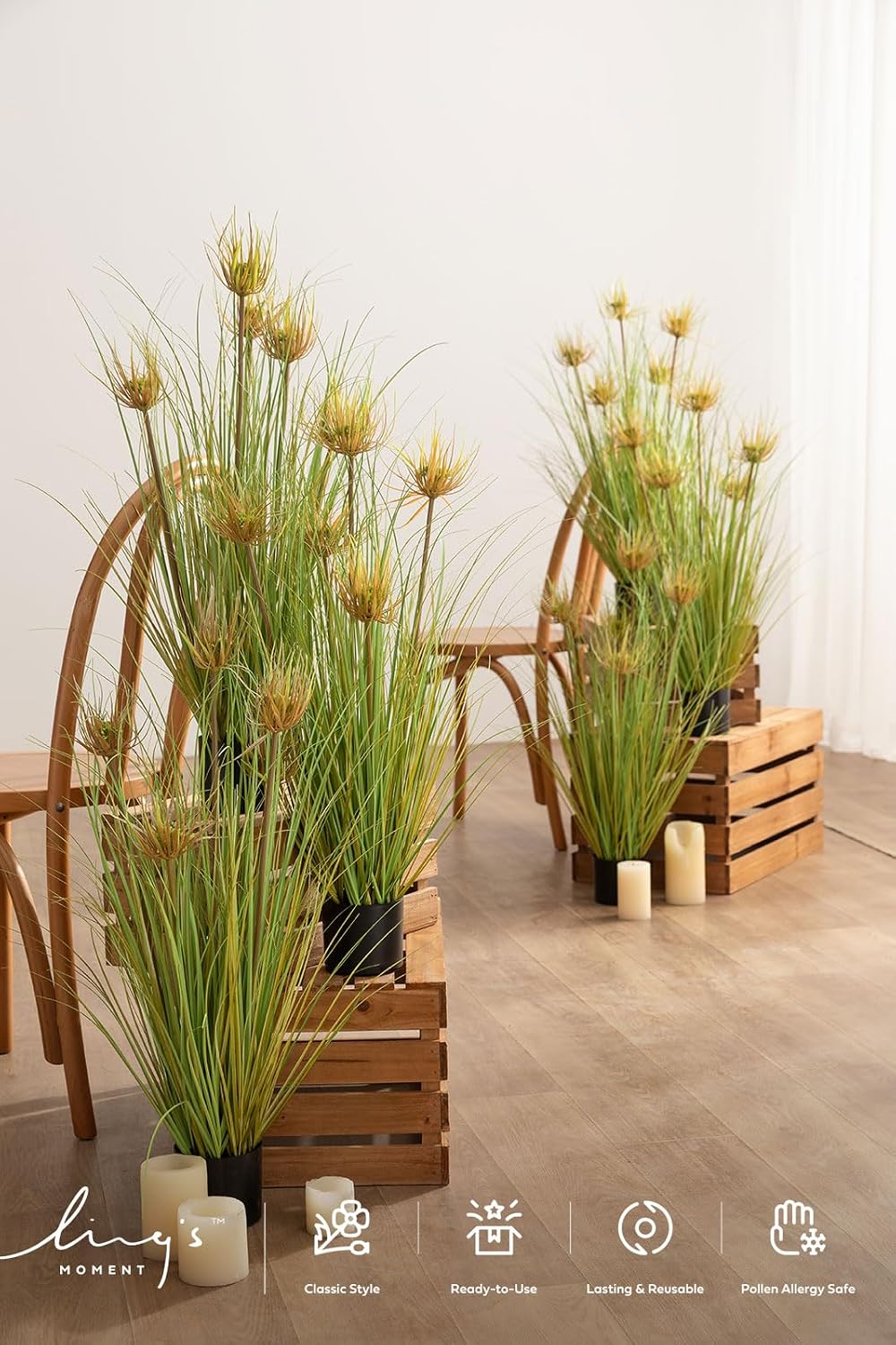 27.5" Artificial Grass Plants 6pcs | Faux Shrubs Wheat Grass, Standing Onion Grass with Papyrus, UV Resistant, Wedding Garden Home Outdoor Office Decor