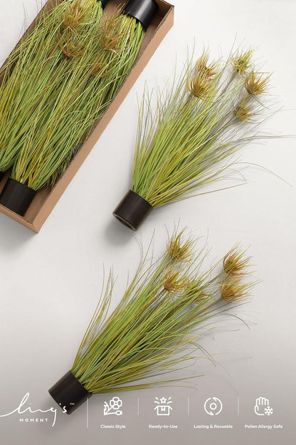 27.5" Artificial Grass Plants 6pcs | Faux Shrubs Wheat Grass, Standing Onion Grass with Papyrus, UV Resistant, Wedding Garden Home Outdoor Office Decor