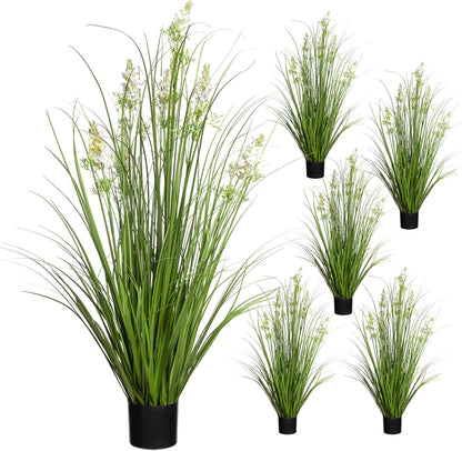27.5" Artificial Grass Plants 6pcs | Faux Shrubs Wheat Grass, Standing Onion Grass with Papyrus, UV Resistant, Wedding Garden Home Outdoor Office Decor