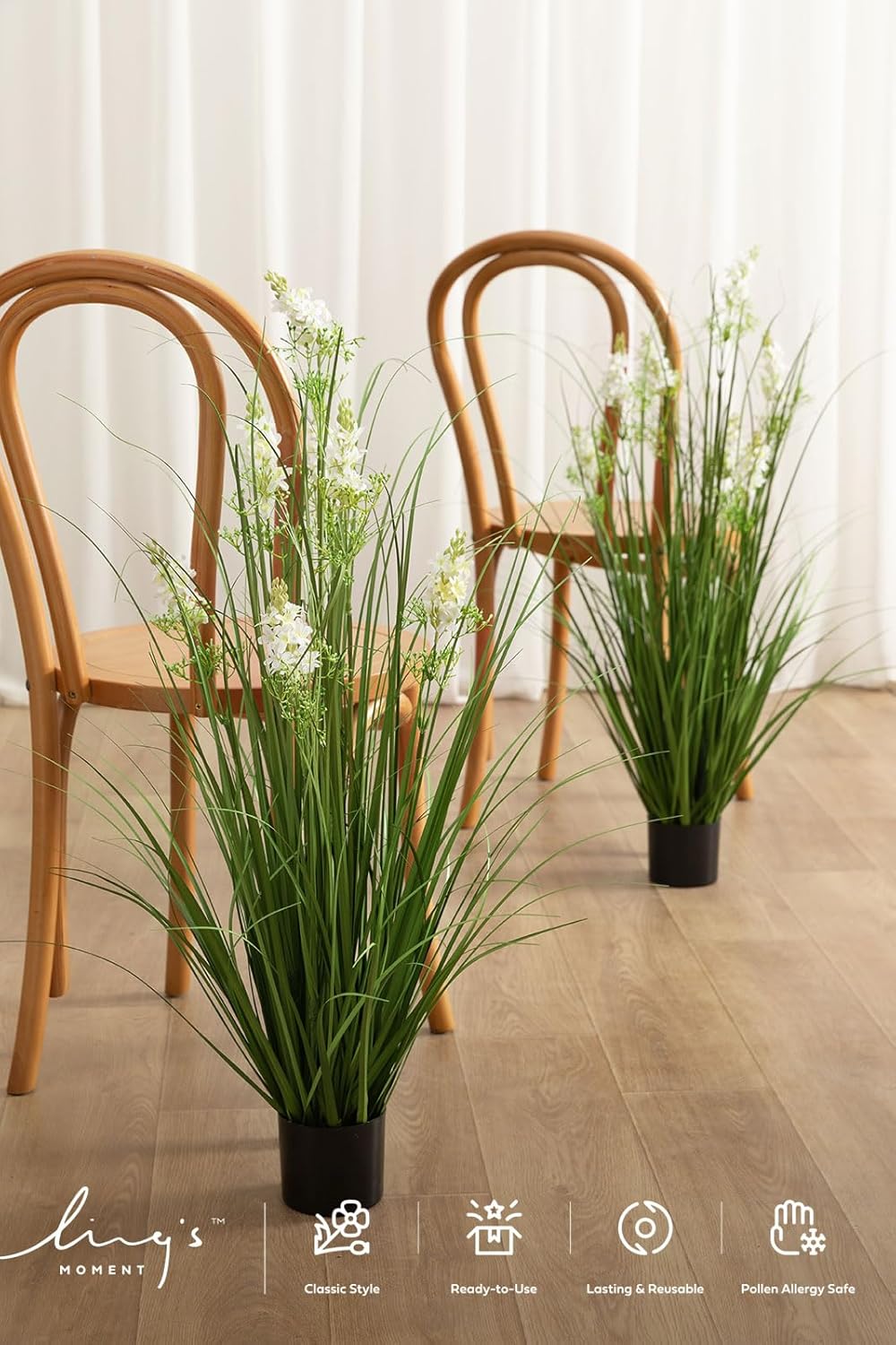 27.5" Artificial Grass Plants 6pcs | Faux Shrubs Wheat Grass, Standing Onion Grass with Papyrus, UV Resistant, Wedding Garden Home Outdoor Office Decor