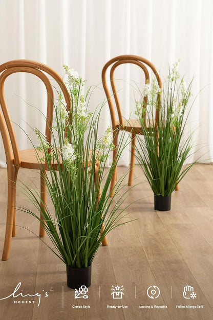 27.5" Artificial Grass Plants 6pcs | Faux Shrubs Wheat Grass, Standing Onion Grass with Papyrus, UV Resistant, Wedding Garden Home Outdoor Office Decor