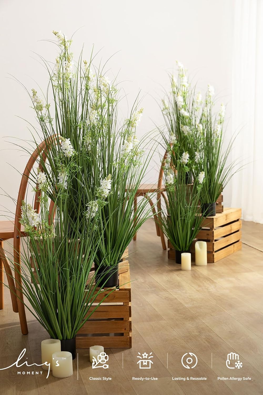 27.5" Artificial Grass Plants 6pcs | Faux Shrubs Wheat Grass, Standing Onion Grass with Papyrus, UV Resistant, Wedding Garden Home Outdoor Office Decor