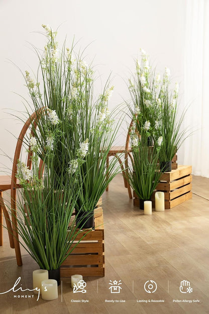 27.5" Artificial Grass Plants 6pcs | Faux Shrubs Wheat Grass, Standing Onion Grass with Papyrus, UV Resistant, Wedding Garden Home Outdoor Office Decor