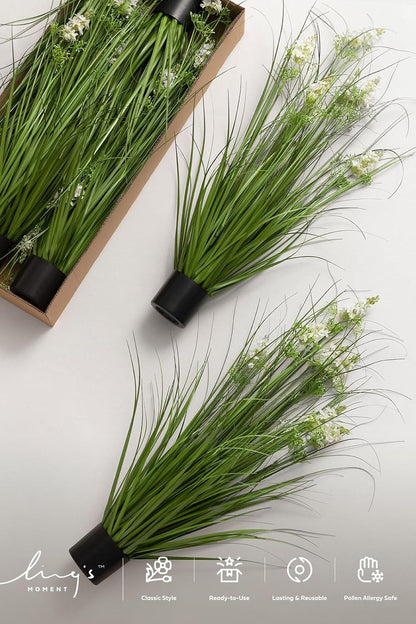 27.5" Artificial Grass Plants 6pcs | Faux Shrubs Wheat Grass, Standing Onion Grass with Papyrus, UV Resistant, Wedding Garden Home Outdoor Office Decor