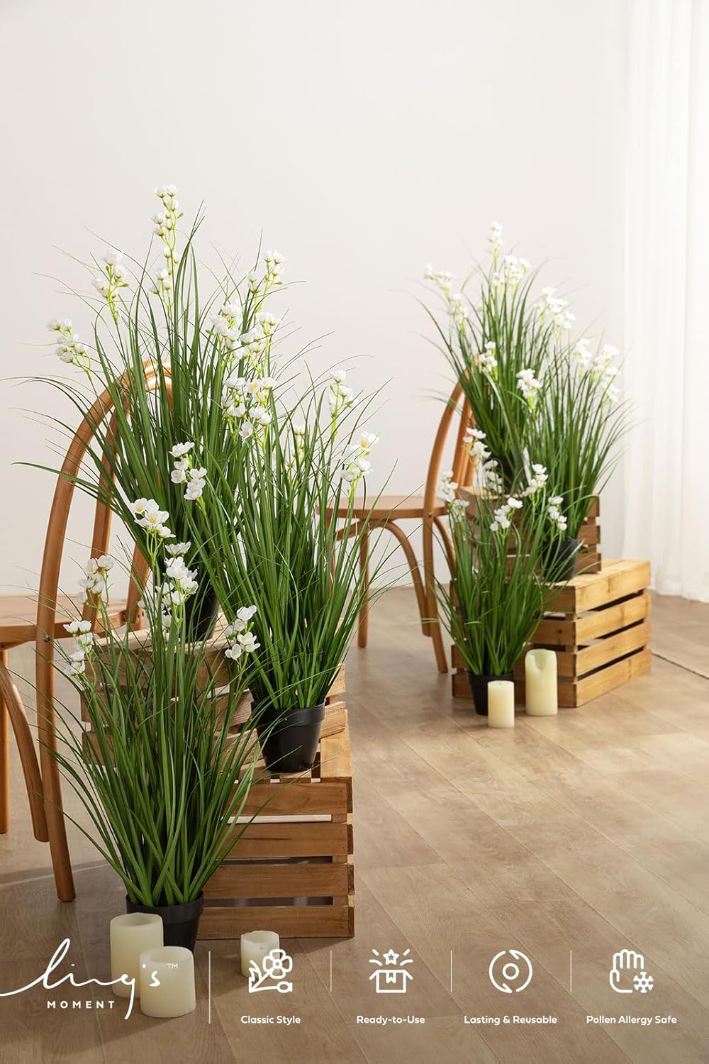 27.5" Artificial Grass Plants 6pcs | Faux Shrubs Wheat Grass, Standing Onion Grass with Papyrus, UV Resistant, Wedding Garden Home Outdoor Office Decor