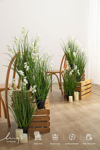 27.5" Artificial Grass Plants 6pcs | Faux Shrubs Wheat Grass, Standing Onion Grass with Papyrus, UV Resistant, Wedding Garden Home Outdoor Office Decor