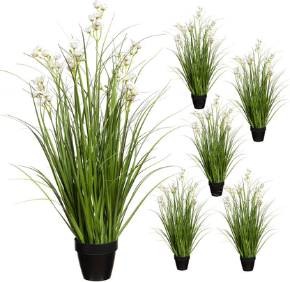 27.5" Artificial Grass Plants 6pcs | Faux Shrubs Wheat Grass, Standing Onion Grass with Papyrus, UV Resistant, Wedding Garden Home Outdoor Office Decor