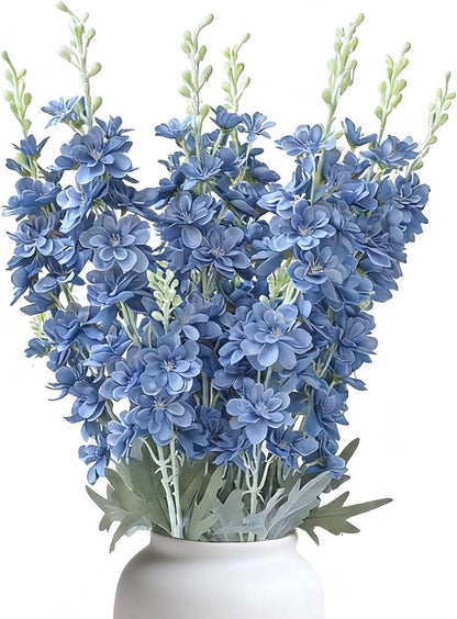 8 pcs Sky Blue Delphinium Artificial Flowers for Tall Vase, 34" Long Fake Snap Dragons Flower, Larkspur Silk Flowers with Bendable Flocking Stem Coastal Farmhouse Home Decor (Sky Blue)