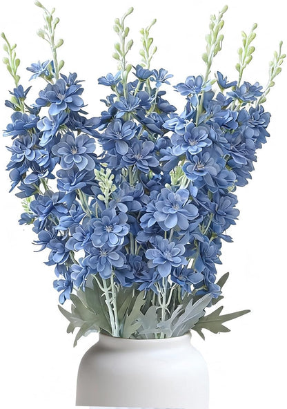 8 pcs Sky Blue Delphinium Artificial Flowers for Tall Vase, 34" Long Fake Snap Dragons Flower, Larkspur Silk Flowers with Bendable Flocking Stem Coastal Farmhouse Home Decor (Sky Blue)