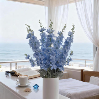 8 pcs Sky Blue Delphinium Artificial Flowers for Tall Vase, 34" Long Fake Snap Dragons Flower, Larkspur Silk Flowers with Bendable Flocking Stem Coastal Farmhouse Home Decor (Sky Blue)