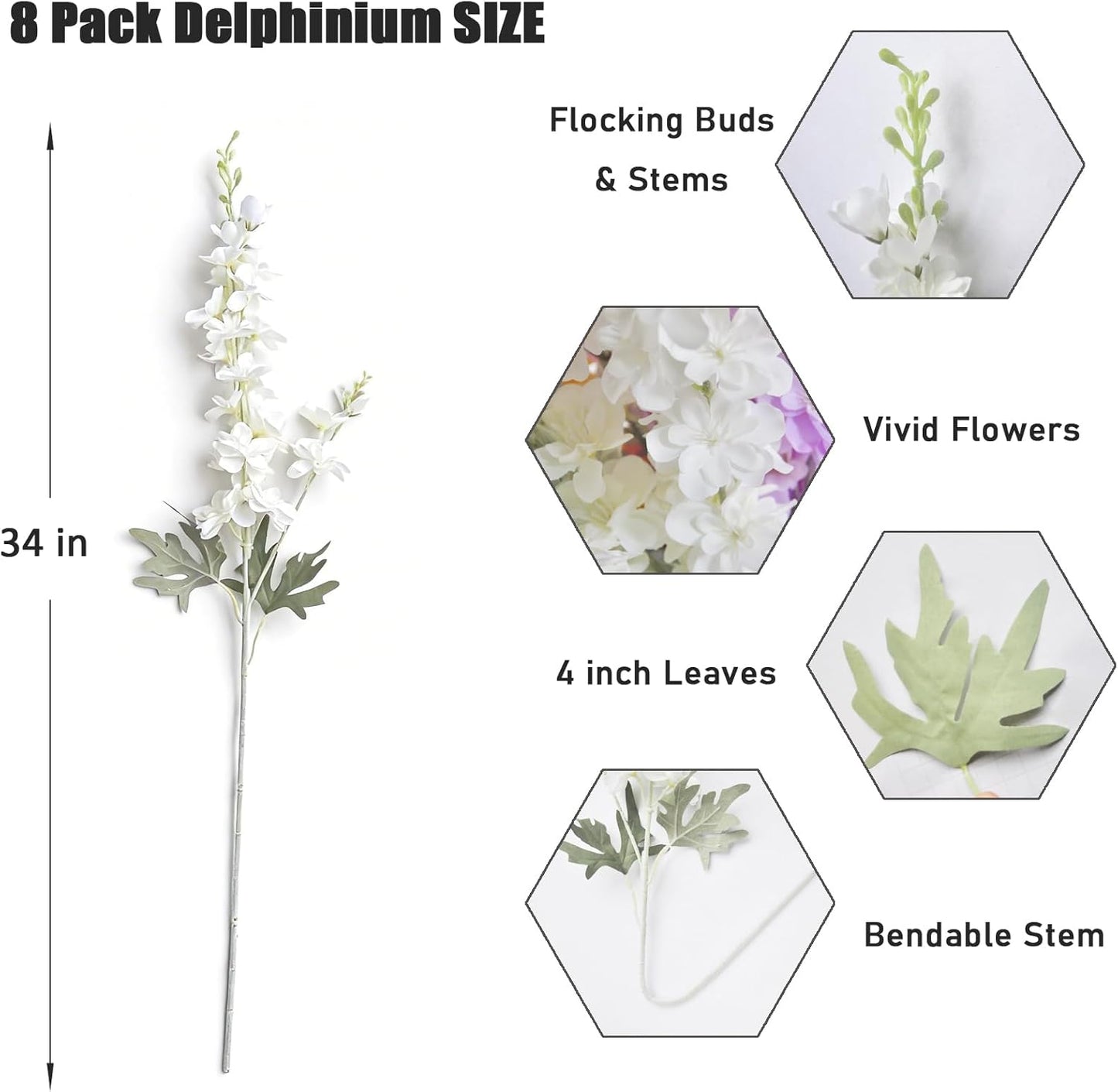 8 pcs Sky Blue Delphinium Artificial Flowers for Tall Vase, 34" Long Fake Snap Dragons Flower, Larkspur Silk Flowers with Bendable Flocking Stem Coastal Farmhouse Home Decor (Sky Blue)
