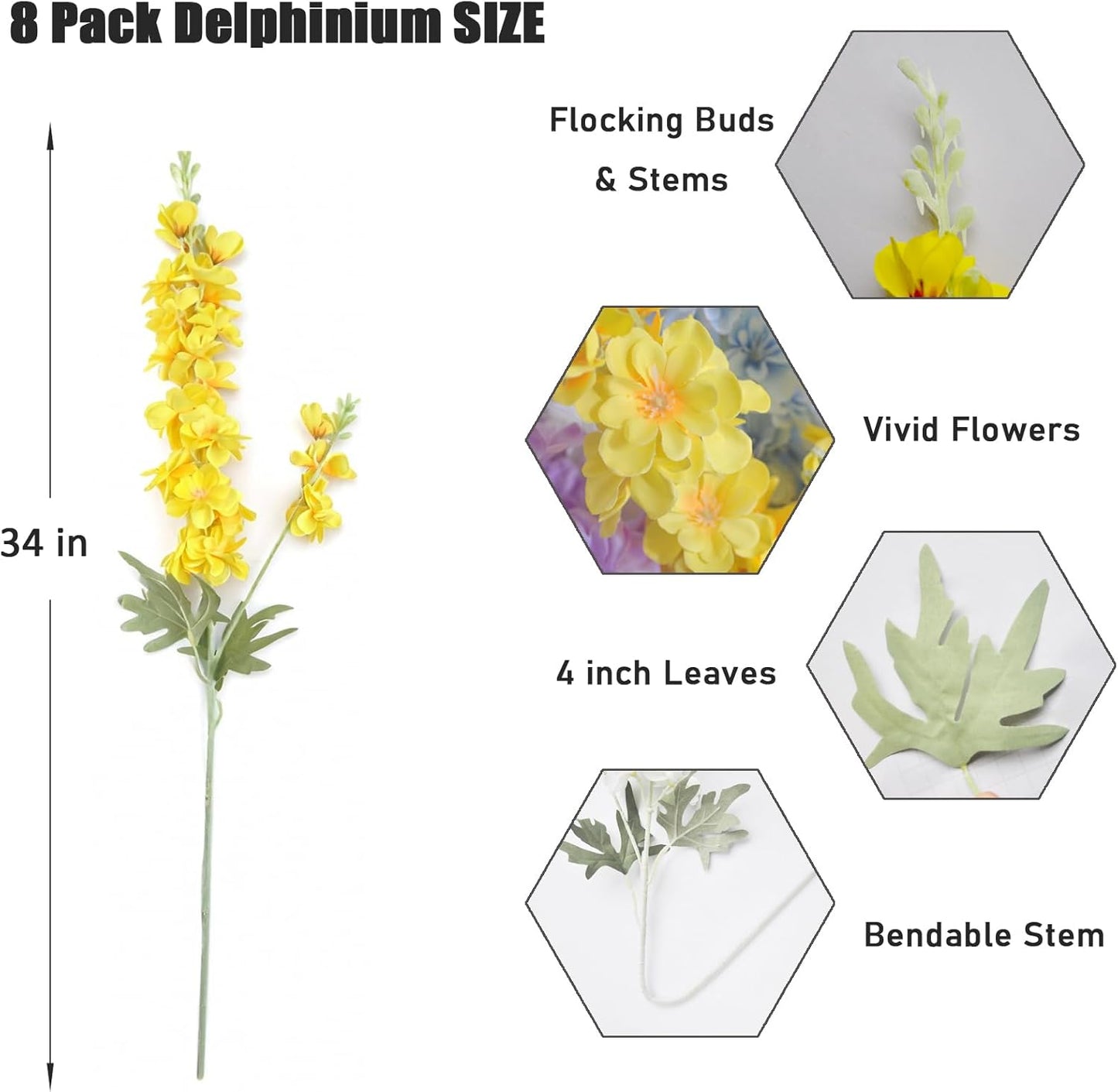 8 pcs Sky Blue Delphinium Artificial Flowers for Tall Vase, 34" Long Fake Snap Dragons Flower, Larkspur Silk Flowers with Bendable Flocking Stem Coastal Farmhouse Home Decor (Sky Blue)
