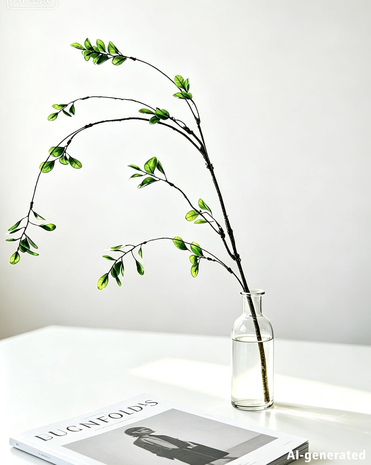 3 Packs Artificial Ficus Branches Faux Eucalyptus Stems, 47.2'' Tall Green Stems Realistic Ficus Twig for Vase Filler Home Wedding Office Decor