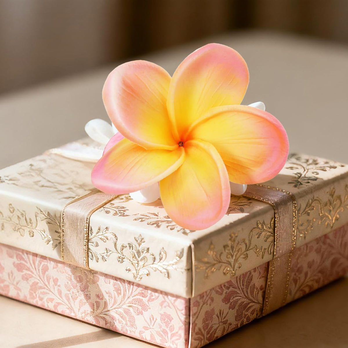 10PCS Artificial Plumeria Flowers with Stem, Apricot