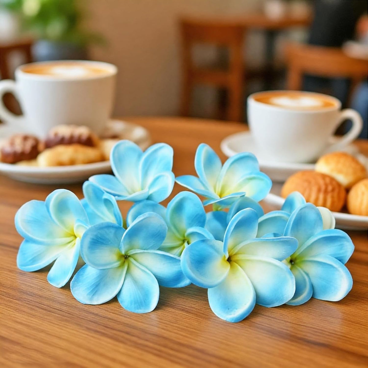10PCS Artificial Plumeria Flowers with Stem, Apricot