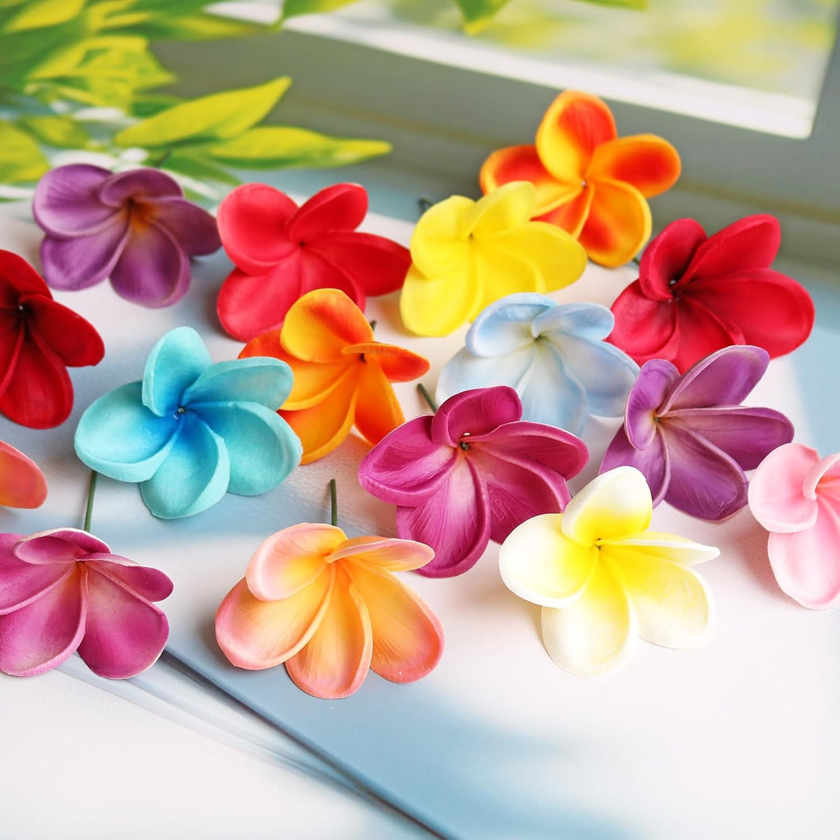 10PCS Artificial Plumeria Flowers with Stem, Apricot