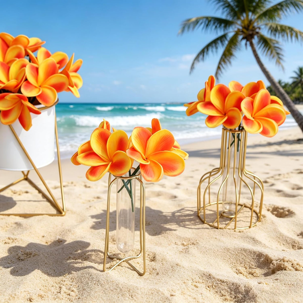 10PCS Artificial Plumeria Flowers with Stem, Apricot
