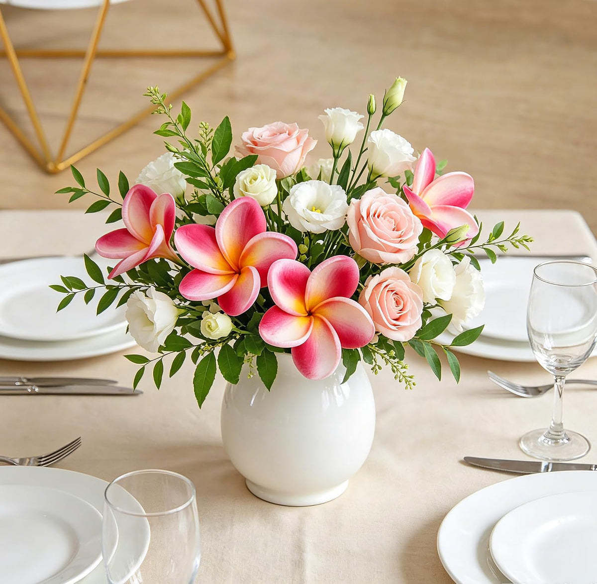 10PCS Artificial Plumeria Flowers with Stem, Apricot