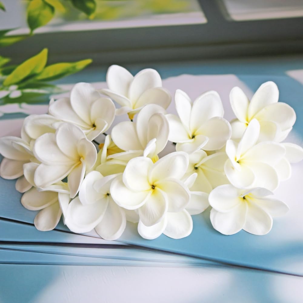 10PCS Artificial Plumeria Flowers with Stem, Apricot