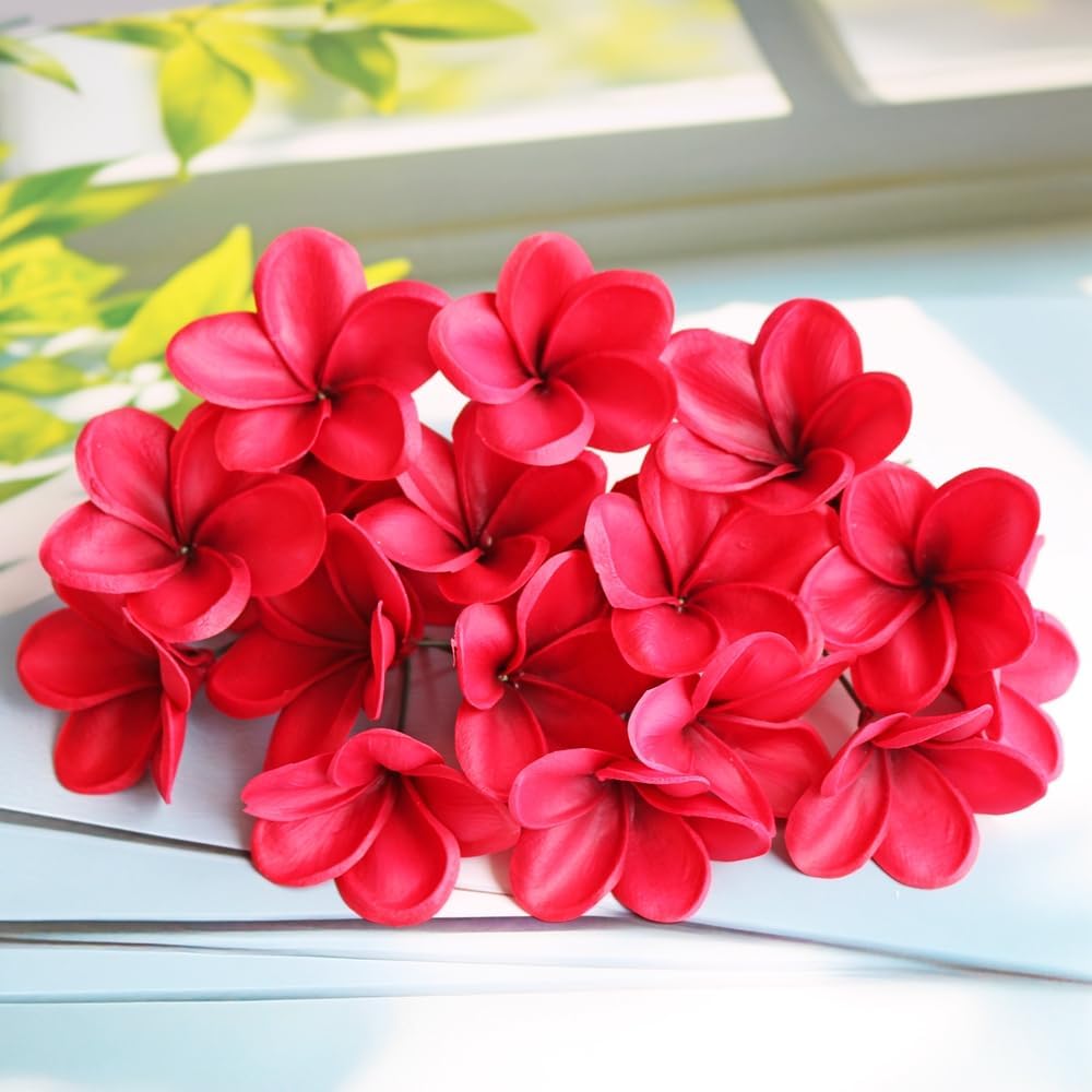 10PCS Artificial Plumeria Flowers with Stem, Apricot