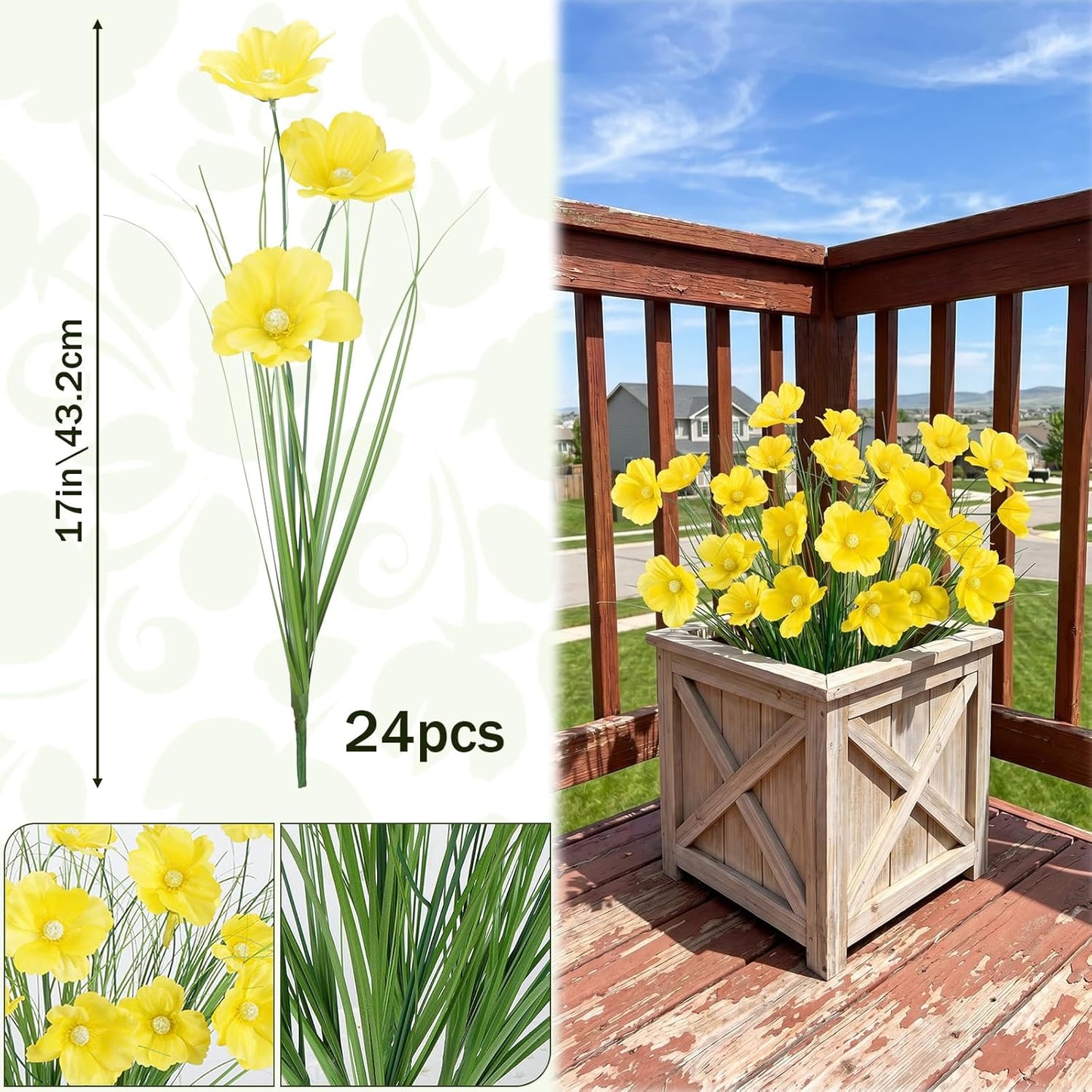 24Pcs Artificial Grass Plants, 17In UV Resistant Lavender Flowers Outdoors | Fake Silk Purple Floral UV Resistant for Outdoors Planters Home Garden Porch Decoration