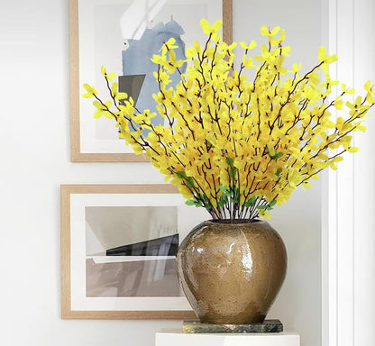 FERIAL3Pcs Artificial Forsythia Flower Branches Spring Summer Yellow Silk Fake Winter Jasmine Artificial Orchids Long Stem 41 Inch for DIY Floral Arrangement Wedding Party Home Office Decorate