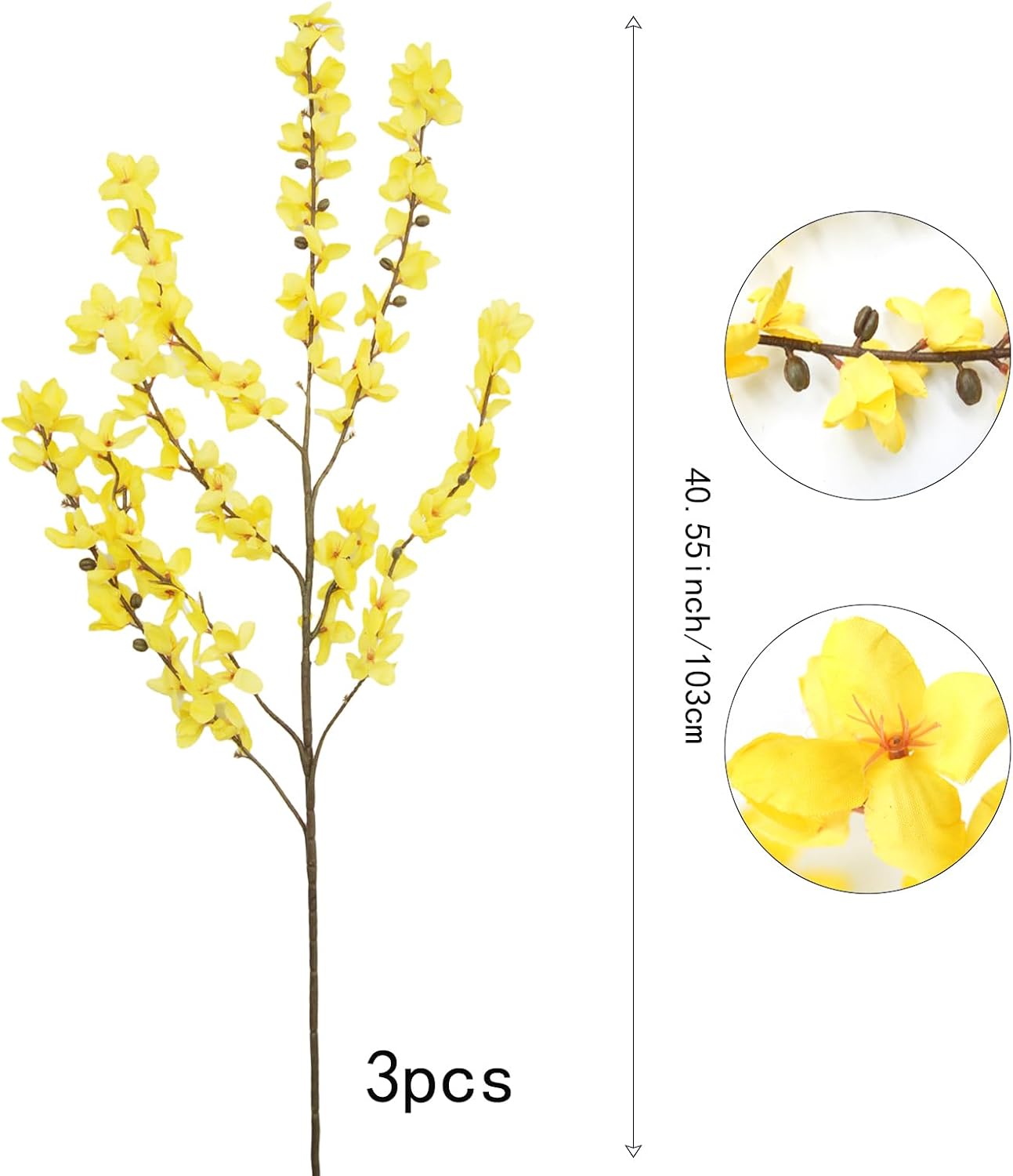 FERIAL3Pcs Artificial Forsythia Flower Branches Spring Summer Yellow Silk Fake Winter Jasmine Artificial Orchids Long Stem 41 Inch for DIY Floral Arrangement Wedding Party Home Office Decorate