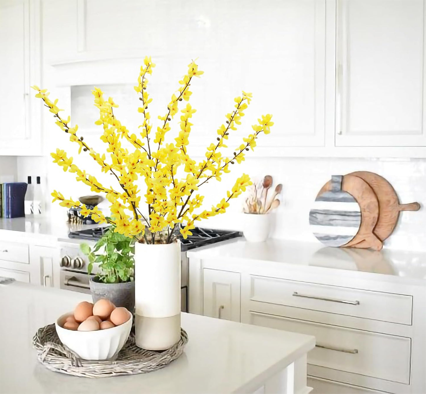 FERIAL3Pcs Artificial Forsythia Flower Branches Spring Summer Yellow Silk Fake Winter Jasmine Artificial Orchids Long Stem 41 Inch for DIY Floral Arrangement Wedding Party Home Office Decorate