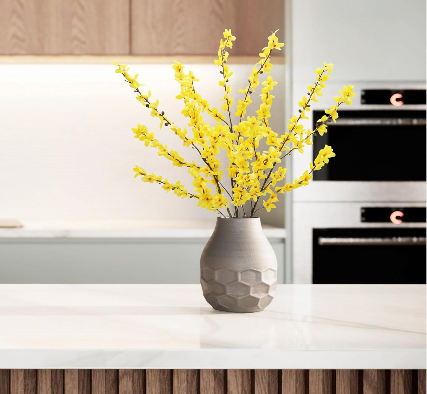 FERIAL3Pcs Artificial Forsythia Flower Branches Spring Summer Yellow Silk Fake Winter Jasmine Artificial Orchids Long Stem 41 Inch for DIY Floral Arrangement Wedding Party Home Office Decorate