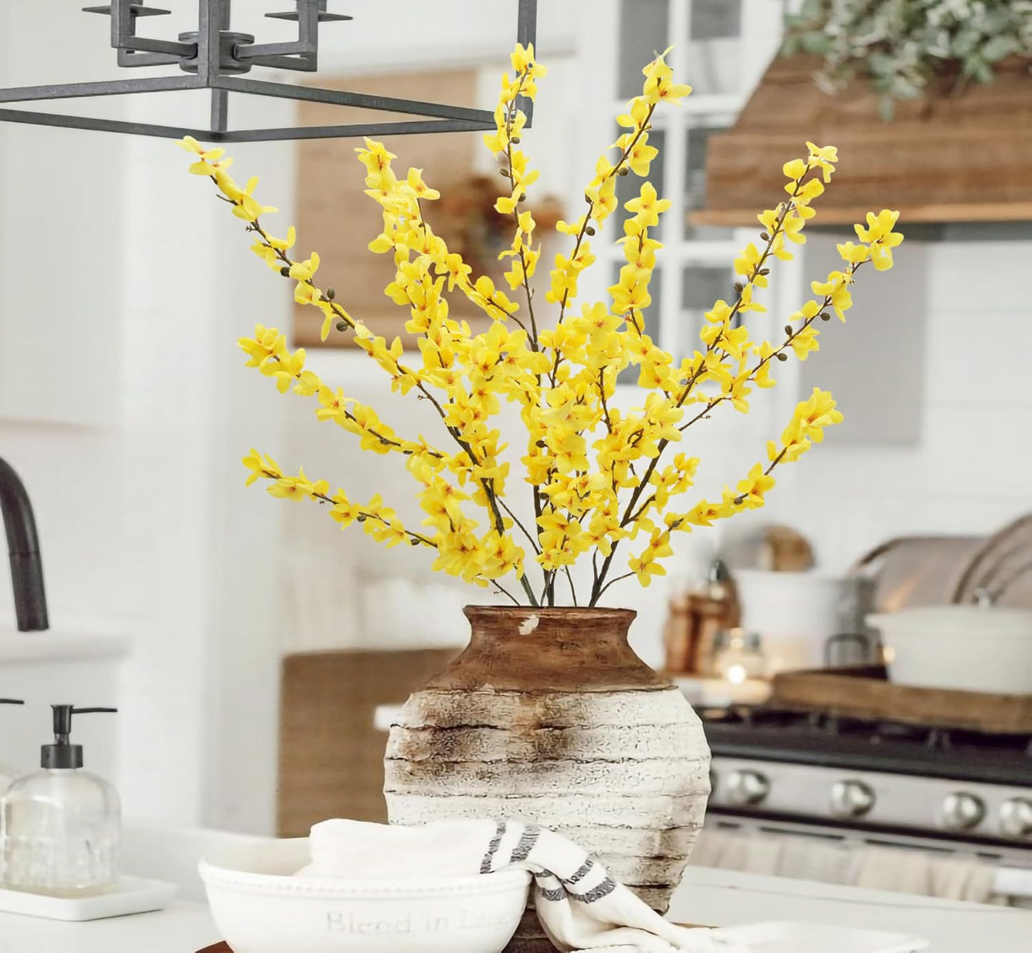 FERIAL3Pcs Artificial Forsythia Flower Branches Spring Summer Yellow Silk Fake Winter Jasmine Artificial Orchids Long Stem 41 Inch for DIY Floral Arrangement Wedding Party Home Office Decorate