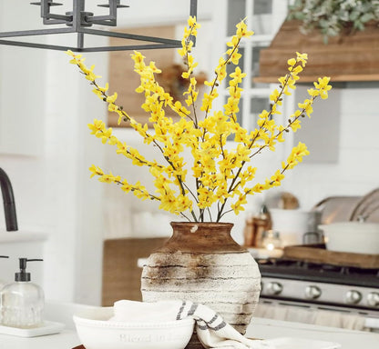 FERIAL3Pcs Artificial Forsythia Flower Branches Spring Summer Yellow Silk Fake Winter Jasmine Artificial Orchids Long Stem 41 Inch for DIY Floral Arrangement Wedding Party Home Office Decorate