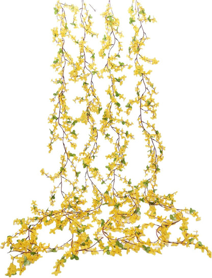 FERIAL3Pcs Artificial Forsythia Flower Branches Spring Summer Yellow Silk Fake Winter Jasmine Artificial Orchids Long Stem 41 Inch for DIY Floral Arrangement Wedding Party Home Office Decorate